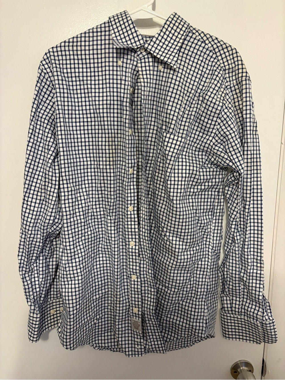 Peter Millar Men's Blue and White Checked Button-Down Shirt